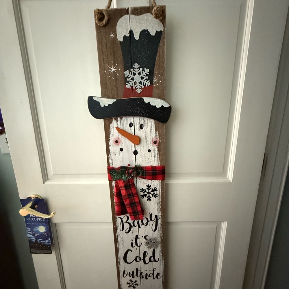 Charming Snowman Holiday Sign - Brown, Black, and White